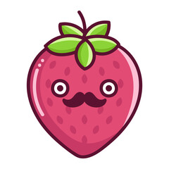 kawaii mustache strawberry fruit cartoon