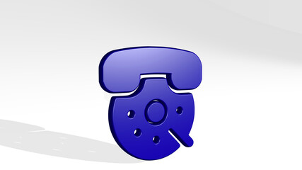 phone retro from a perspective with the shadow. A thick sculpture made of metallic materials of 3D rendering. mobile and business