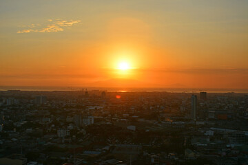 Quezon city overview during afternoon sunset in Quezon City, Philippines