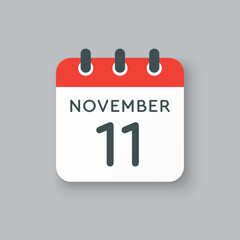 Calendar icon day 11 November, template icon day
