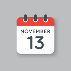 Calendar icon day 13 November, template icon day