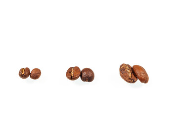 Different types of coffee beans. Sorts of arabica isolated on white background.