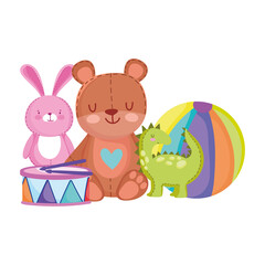 teddy bear rabbit dinosaur ball and drum toys object for small kids to play cartoon