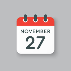 Calendar icon day 27 November, template icon day