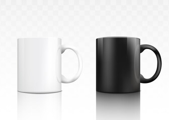 Classic ceramic tea mug set - white and black realistic mugs