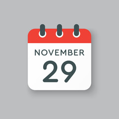 Calendar icon day 29 November, template icon day