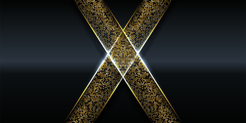 Vector illustration of Modern abstract black paper realistic layered papercut decoration textured with golden halftone pattern. 3d backdrop and Material design concept for Cover layout template