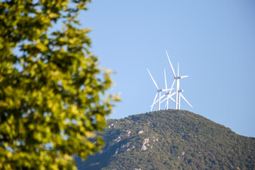 wind genarators turbines on the pick of the mountain in Despotiko village at Ioannina perfecture...