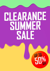 Clearance Summer Sale up to 50% off, poster design template, season best offer, vector illustration