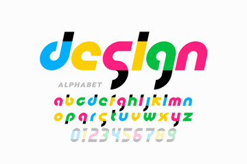 Modern style lowercase font, alphabet letters and numbers