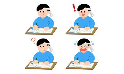 勉強するハチマキ私服男性セット