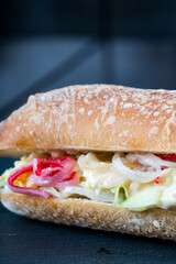 kani wasabi mayo sandwich with chopped cabbage and scrambled egg
