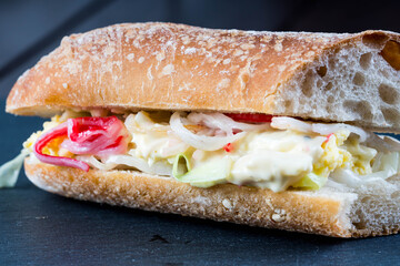 kani wasabi mayo sandwich with chopped cabbage and scrambled egg