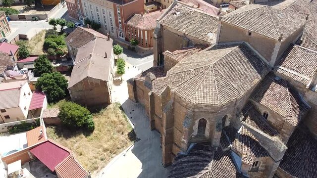 Tilt reveal aerial of Iglesia de la Asunci&oacute;n de Nuestra Se&ntilde;ora, Melgar de Fernamental