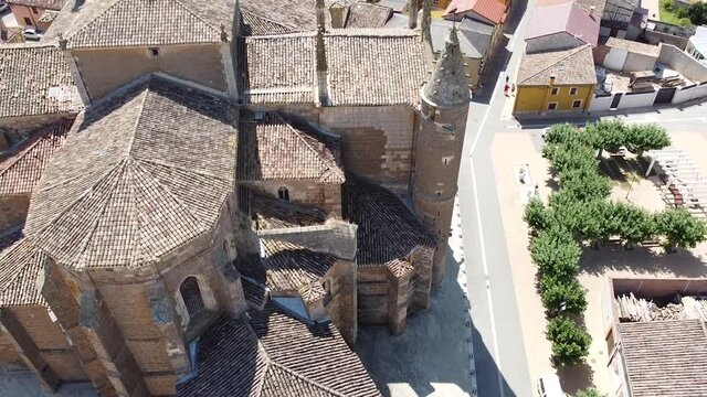 Rising aerial of Iglesia de la Asunci&oacute;n de Nuestra Se&ntilde;ora, Melgar de Fernamental