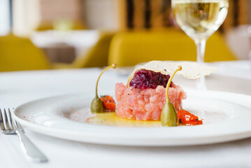 gourmet tartar with fresh herbs