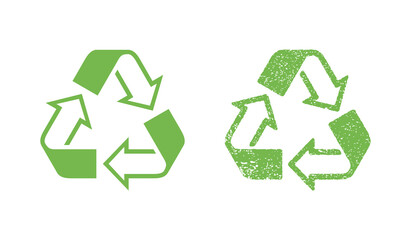Obraz premium Recycling stamp 2 in 1 - flat and grungy textured - emblem for eco-friendly reusable products marking