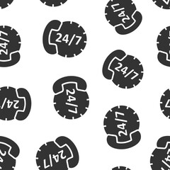 Phone service 24/7 icon in flat style. Telephone talk vector illustration on white isolated background. Hotline contact seamless pattern business concept.