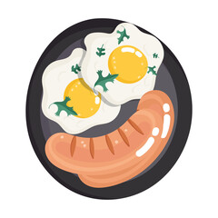 food dinner menu fresh cartoon fried eggs and sausages on dish
