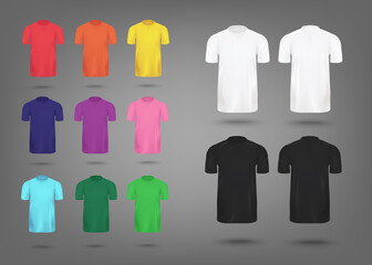 Colorful realistic T-shirt mockup set - men's fashion apparel template