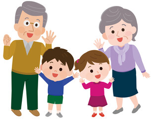 楽しそうな祖父母と孫1　イラスト