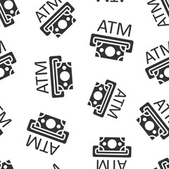 Money ATM icon in flat style. Exchange cash vector illustration on white isolated background. Banknote bill seamless pattern business concept.