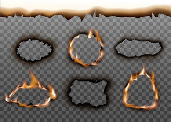 Realistic burning paper hole texture set with burnt edges