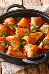 cabbage rolls with meat and rice with tomato sauce and parsley close-up in a bowl. vertical