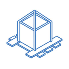isometric repair construction wooden pallet with fixed cardboard box work linear style icon design