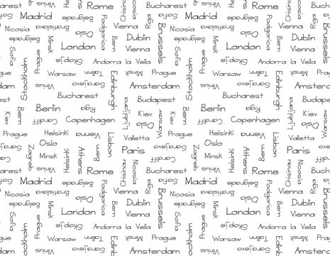 Capitals of Europe countries. Vector seamless pettern background. Travel world. text print. © v_ctoria