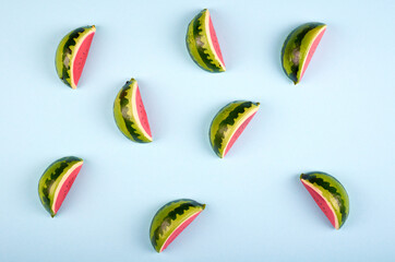 Watermelon slices composition on color background. Flat lay and overhead image.