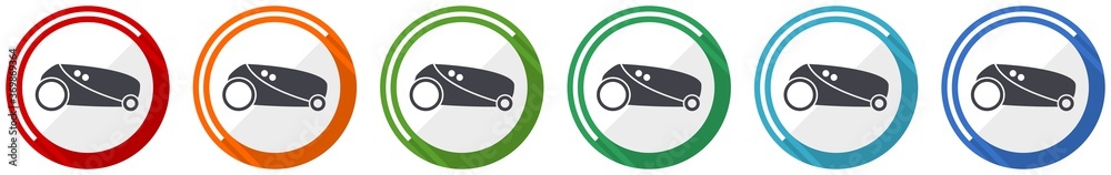 Poster Robot, automatic grass mower icon set, flat design vector illustration in 6 colors options for webdesign and mobile applications