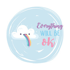 everything will be ok cloud tongue rainbow, positive message
