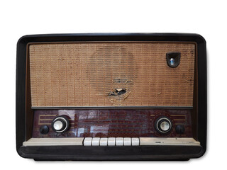 old vintage vaccum tubes radio  On a white background