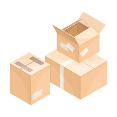 Carton Boxes as Containers for Delivery Goods Vector Isometric Illustration
