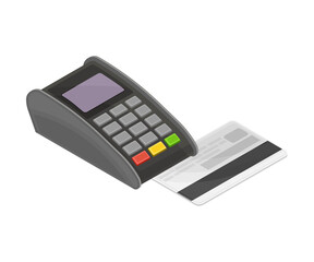 Card Reader Reading Credit Card Information as Payment Transaction Vector Isometric Illustration