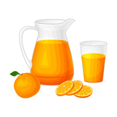 Orange Juice in Glass Jug as Organic Squeezed Product Consumption Vector Illustration