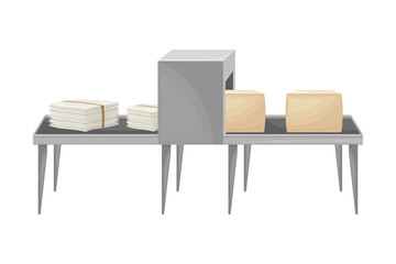 Recycling Paper Conveyor Line with Piles of Waste Paper Turning into New Product Vector Illustration