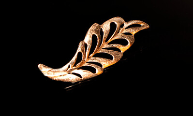 Closeup shot of golden brooch