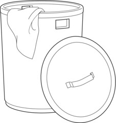 A vector line art illustration of a round laundry basket