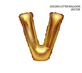 Gold inflatable toy foil balloons font. Letter V. 3D vector realistic. You can change the color.