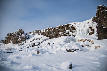Fototapeta na wymiar Iceland beautiful winter landscape at Golden Circle 