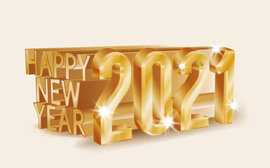 Happy New 2021 Year, golden card, 3d  isolated, vector illustration