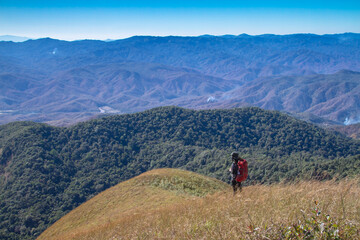 Fototapeta na wymiar hiker on top of mountains