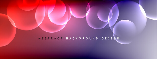 Vector abstract background liquid bubble circles on fluid gradient with shadows and light effects. Shiny design templates for text