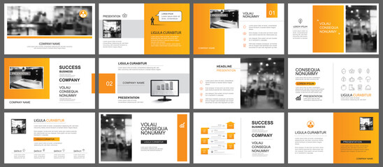 Presentation and slide layout autumn theme template. Design orange gradient background. Use for business annual report, flyer, marketing, leaflet, advertising, brochure, modern style.