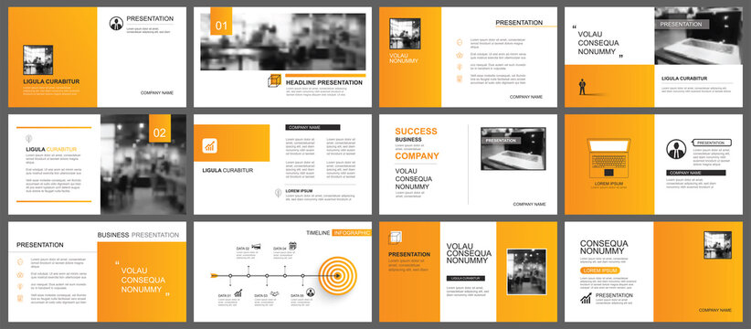 Presentation and slide layout autumn theme template. Design orange gradient background. Use for business annual report, flyer, marketing, leaflet, advertising, brochure, modern style.