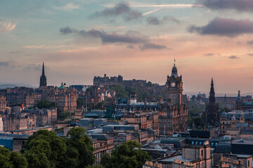 The sunset view of Edinburgh, the capital city in Scotland.