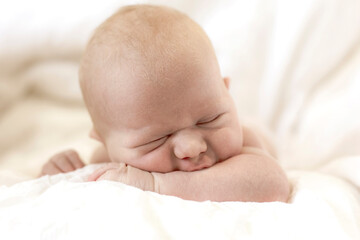 Portrait of a sleeping newborn baby close-up