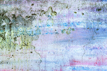 Obraz premium Abstract creative background of chaotic strokes of old cracked paint on concrete wall. Old surface with traces of paint, weathered, scratches and cracks for design